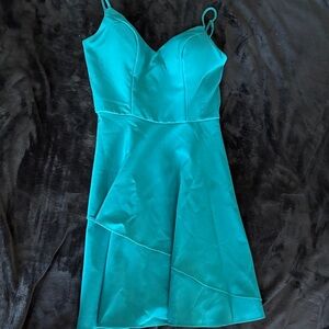 Chic Teal Spaghetti Strap Mini Dress
